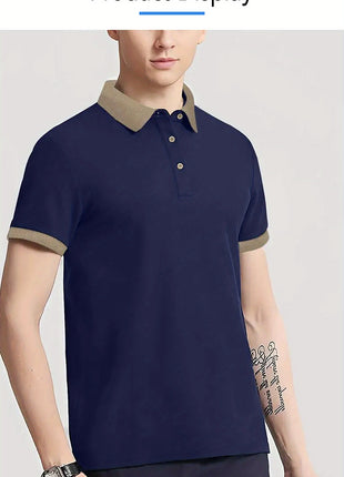 Milano-Inspired Men’s Polo Shirt – Beige with Green Collar & Button Accents – Elegant Henley-Style Design, Breathable Fabric for Summer Business Casual