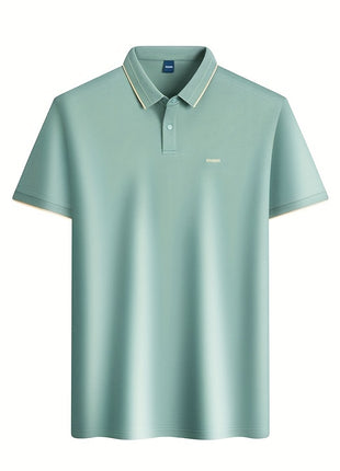 KAISER Men’s 100% Cotton Short Sleeve Shirt – Navy Blue with Beige Contrast Collar & Logo – Casual Button-Up for Summer