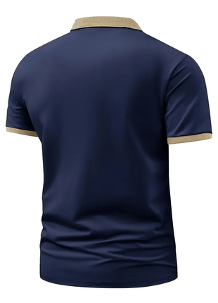 Milano-Inspired Men’s Polo Shirt – Beige with Green Collar & Button Accents – Elegant Henley-Style Design, Breathable Fabric for Summer Business Casual