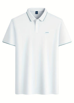 KAISER Men’s 100% Cotton Short Sleeve Shirt – Navy Blue with Beige Contrast Collar & Logo – Casual Button-Up for Summer