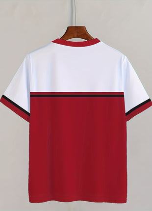 Men’s Casual Mesh T-Shirt – Breathable Polyester, Short Sleeve Crew Neck with Geometric Print