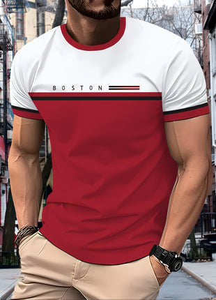 Men’s Casual Mesh T-Shirt – Breathable Polyester, Short Sleeve Crew Neck with Geometric Print