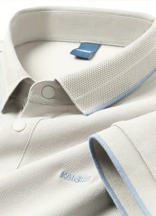 KAISER Men’s 100% Cotton Short Sleeve Shirt – Navy Blue with Beige Contrast Collar & Logo – Casual Button-Up for Summer