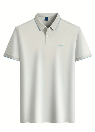 KAISER Men’s 100% Cotton Short Sleeve Shirt – Navy Blue with Beige Contrast Collar & Logo – Casual Button-Up for Summer