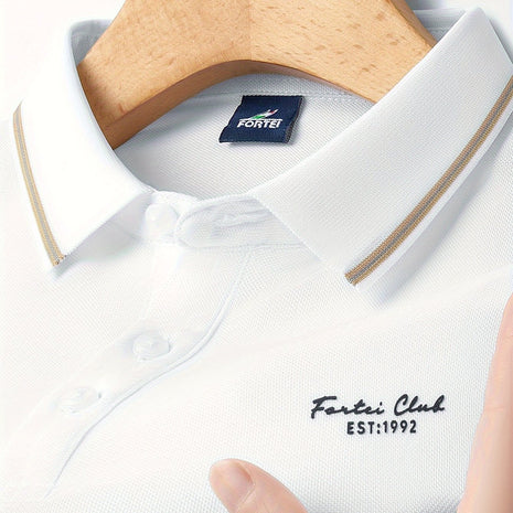 FORTEI Men’s Summer Short Sleeve Shirt – Light Business T-Shirt with Turnover Collar & Button Detail