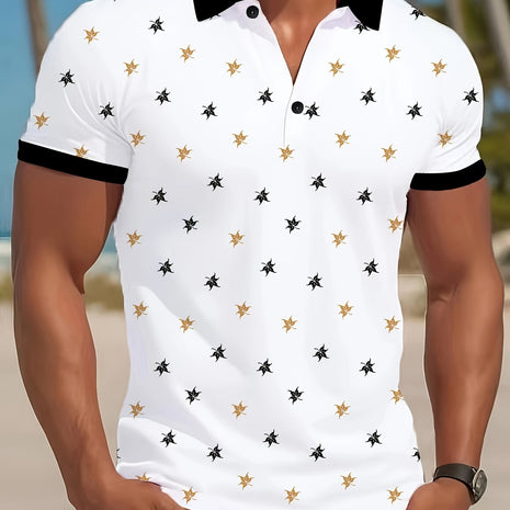Men’s Premium 3D Digital Print Golf Shirt – Casual Short Sleeve Polo with Button-Up Collar – Lightweight Knit Summer Sportswear
