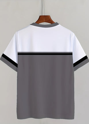 Men’s Casual Mesh T-Shirt – Breathable Polyester, Short Sleeve Crew Neck with Geometric Print