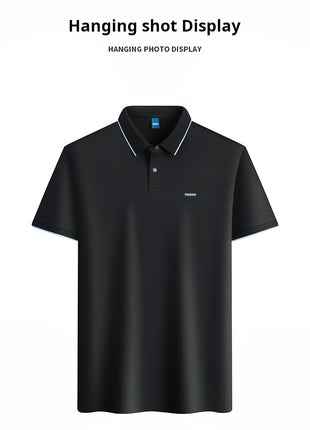 KAISER Men’s 100% Cotton Short Sleeve Shirt – Navy Blue with Beige Contrast Collar & Logo – Casual Button-Up for Summer