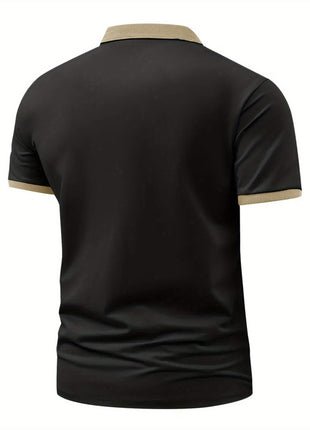 Milano-Inspired Men’s Polo Shirt – Beige with Green Collar & Button Accents – Elegant Henley-Style Design, Breathable Fabric for Summer Business Casual