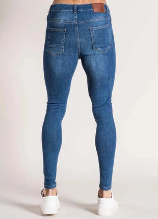Men’s White Skinny Jeans – Stretch Fit with Ripped Detailing – Vintage-Washed Solid Denim for Casual Streetwear Style