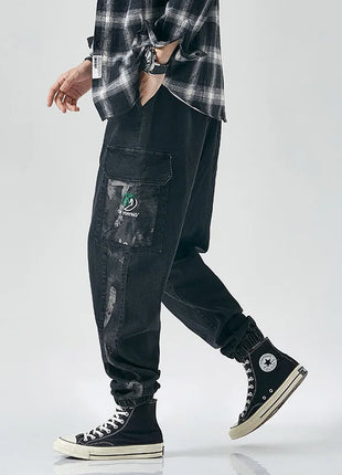 Plus Size Men’s Denim Jogger Pants – Loose Fit Harem-Style Streetwear – Ankle-Length Cargo Jeans