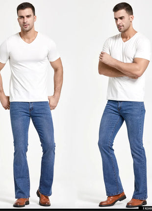 Men’s Bootcut Jeans – Slim Fit, Slightly Flared Stretch Denim – Classic Designer Style in Blue or Black