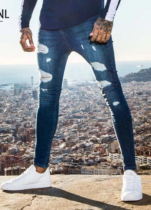 Men’s White Skinny Jeans – Stretch Fit with Ripped Detailing – Vintage-Washed Solid Denim for Casual Streetwear Style