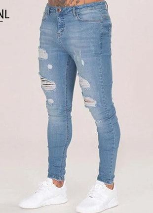 Men’s White Skinny Jeans – Stretch Fit with Ripped Detailing – Vintage-Washed Solid Denim for Casual Streetwear Style