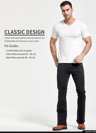 Men’s Bootcut Jeans – Slim Fit, Slightly Flared Stretch Denim – Classic Designer Style in Blue or Black