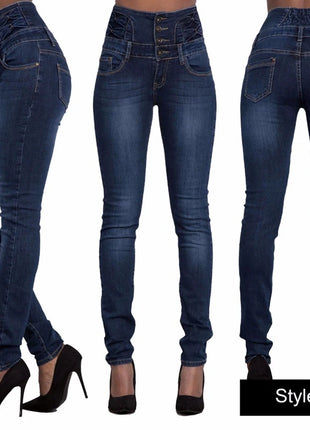 Women’s High-Waist Black Skinny Jeans – Push-Up Stretch Denim Pants – Slim Fit Vintage Pencil Style for a Flattering Look