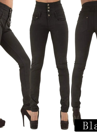 Women’s High-Waist Black Skinny Jeans – Push-Up Stretch Denim Pants – Slim Fit Vintage Pencil Style for a Flattering Look