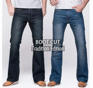 Men’s Bootcut Jeans – Slim Fit, Slightly Flared Stretch Denim – Classic Designer Style in Blue or Black
