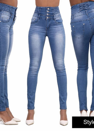 Women’s High-Waist Black Skinny Jeans – Push-Up Stretch Denim Pants – Slim Fit Vintage Pencil Style for a Flattering Look