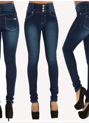 Women’s High-Waist Black Skinny Jeans – Push-Up Stretch Denim Pants – Slim Fit Vintage Pencil Style for a Flattering Look