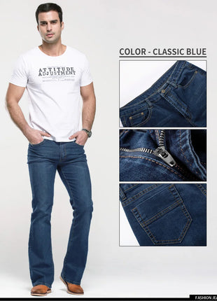 Men’s Bootcut Jeans – Slim Fit, Slightly Flared Stretch Denim – Classic Designer Style in Blue or Black