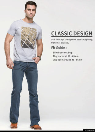 Men’s Bootcut Jeans – Slim Fit, Slightly Flared Stretch Denim – Classic Designer Style in Blue or Black