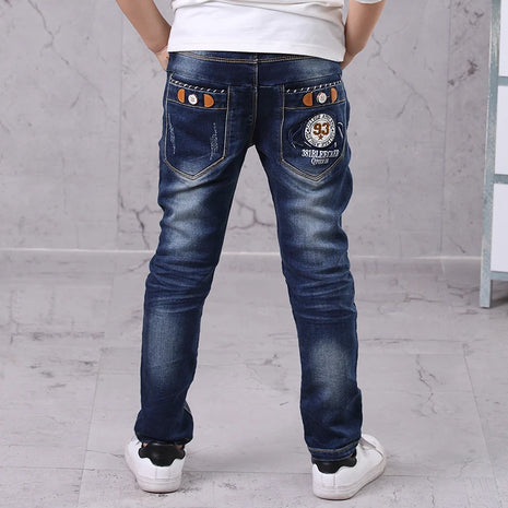 IENENS Kids' Slim Fit Denim Jeans – Boys’ Straight-Leg Long Pants for Ages 5–13 – Spring & Autumn Casual Wear