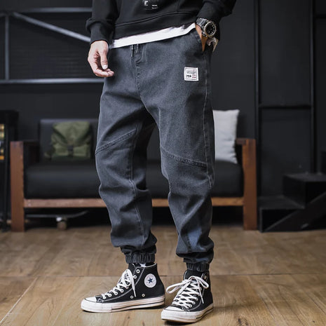 Plus Size Men’s Denim Jogger Pants – Loose Fit Harem-Style Streetwear – Ankle-Length Cargo Jeans