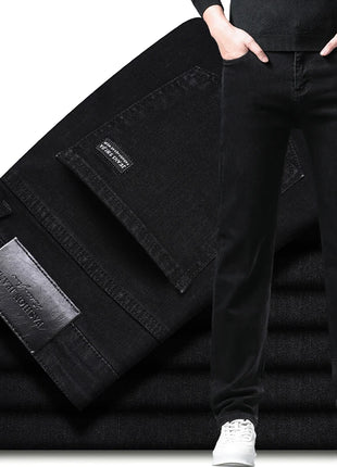 2025 Spring Men’s Straight-Leg Jeans – Elastic Mid-Waist Fit in Smoke Gray & Black – Classic Casual Denim Trousers