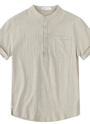 Men’s Cotton-Linen Short Sleeve T-Shirt – Solid Color Casual Summer Top – Lightweight, Breathable, and Comfortable