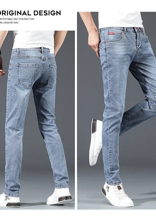 2024 Men’s Cotton Stretch Jeans – Slim Straight Fit Business Casual Denim – Trendy & Comfortable in Blue or Grey