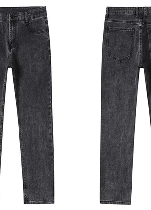 2025 Spring Men’s Straight-Leg Jeans – Elastic Mid-Waist Fit in Smoke Gray & Black – Classic Casual Denim Trousers