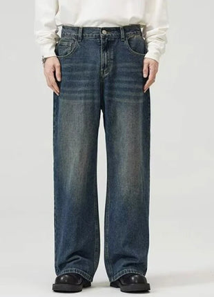 Men’s Classic American Hip-Hop Jeans – Wide-Leg, Retro Straight Fit – Youth Streetwear Style, Oversized Denim Trousers