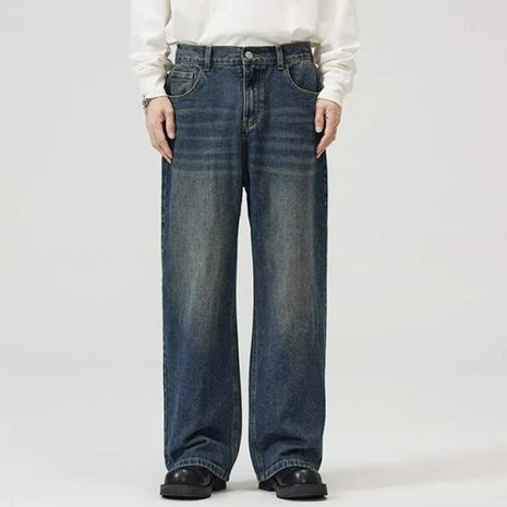 Men’s Classic American Hip-Hop Jeans – Wide-Leg, Retro Straight Fit – Youth Streetwear Style, Oversized Denim Trousers