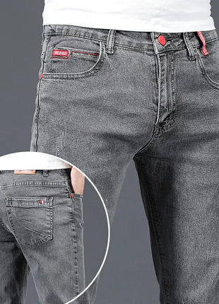 2024 Men’s Cotton Stretch Jeans – Slim Straight Fit Business Casual Denim – Trendy & Comfortable in Blue or Grey