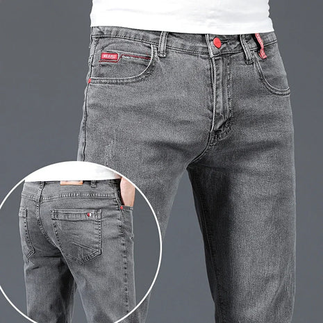 2024 Men’s Cotton Stretch Jeans – Slim Straight Fit Business Casual Denim – Trendy & Comfortable in Blue or Grey