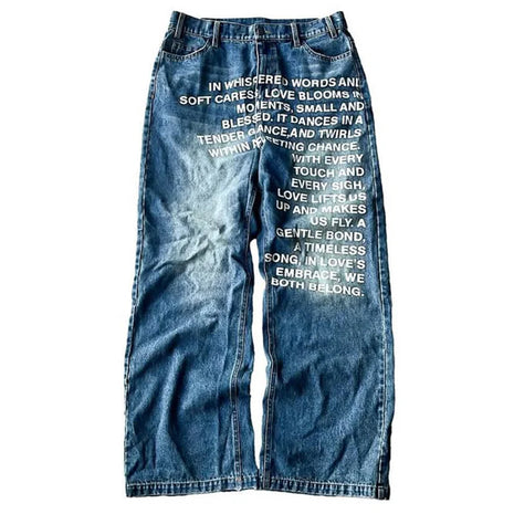 Y2K Vintage American-Style Letter Print Jeans – Unisex Wide-Leg Streetwear Denim – Gothic, Harajuku, and Hip-Hop Inspired