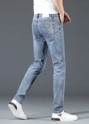 2024 Men’s Cotton Stretch Jeans – Slim Straight Fit Business Casual Denim – Trendy & Comfortable in Blue or Grey