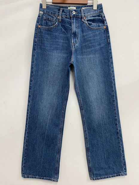 Women’s High-Waist Wide-Leg Flare Jeans – Black or Blue Non-Stretch Denim – Long Street Fashion Trousers
