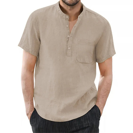 Men’s Cotton-Linen Short Sleeve T-Shirt – Solid Color Casual Summer Top – Lightweight, Breathable, and Comfortable