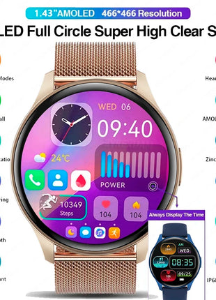 2025 Bluetooth Calling Smartwatch – 1.43" AMOLED HD Display – Compatible with Xiaomi & Huawei – For Men & Women