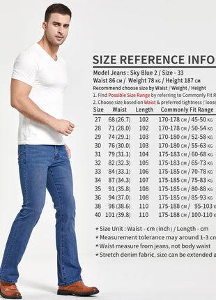 Men’s Bootcut Jeans – Slim Fit, Slightly Flared Stretch Denim – Classic Designer Style in Blue or Black