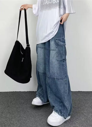 Men’s Wide-Leg Denim Jeans – Casual Loose Fit with Large Pockets – Straight-Leg, All-Season Style for Men & Women