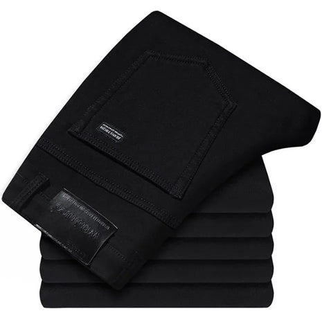 Men’s Straight-Leg Black Jeans – Casual Slim Fit Denim Trousers – Solid, Simple Streetwear Style at Affordable Price