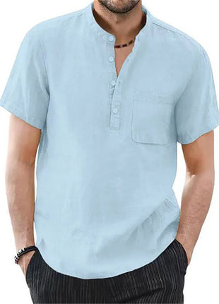 Men’s Cotton-Linen Short Sleeve T-Shirt – Solid Color Casual Summer Top – Lightweight, Breathable, and Comfortable