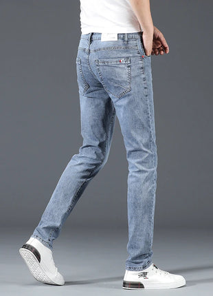 2024 Men’s Cotton Stretch Jeans – Slim Straight Fit Business Casual Denim – Trendy & Comfortable in Blue or Grey
