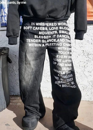 Y2K Vintage American-Style Letter Print Jeans – Unisex Wide-Leg Streetwear Denim – Gothic, Harajuku, and Hip-Hop Inspired