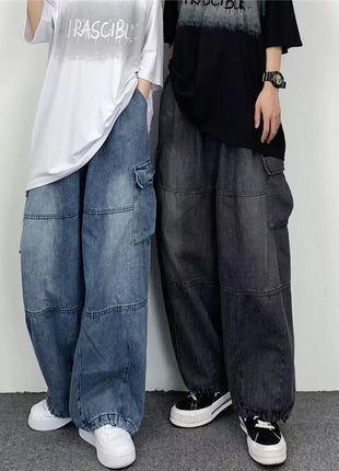 Men’s Wide-Leg Denim Jeans – Casual Loose Fit with Large Pockets – Straight-Leg, All-Season Style for Men & Women
