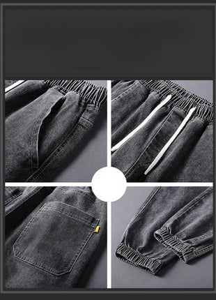 Men’s Winter Fleece-Lined Jeans – Thick Warm Denim Joggers with Cargo Pockets – Streetwear Harem Pants in Black
