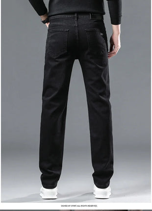 2025 Spring Men’s Straight-Leg Jeans – Elastic Mid-Waist Fit in Smoke Gray & Black – Classic Casual Denim Trousers